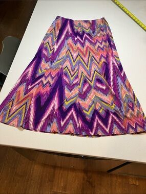 Susan Graver Purple Chevron A-Line Skirt with Multicolor Zigzag